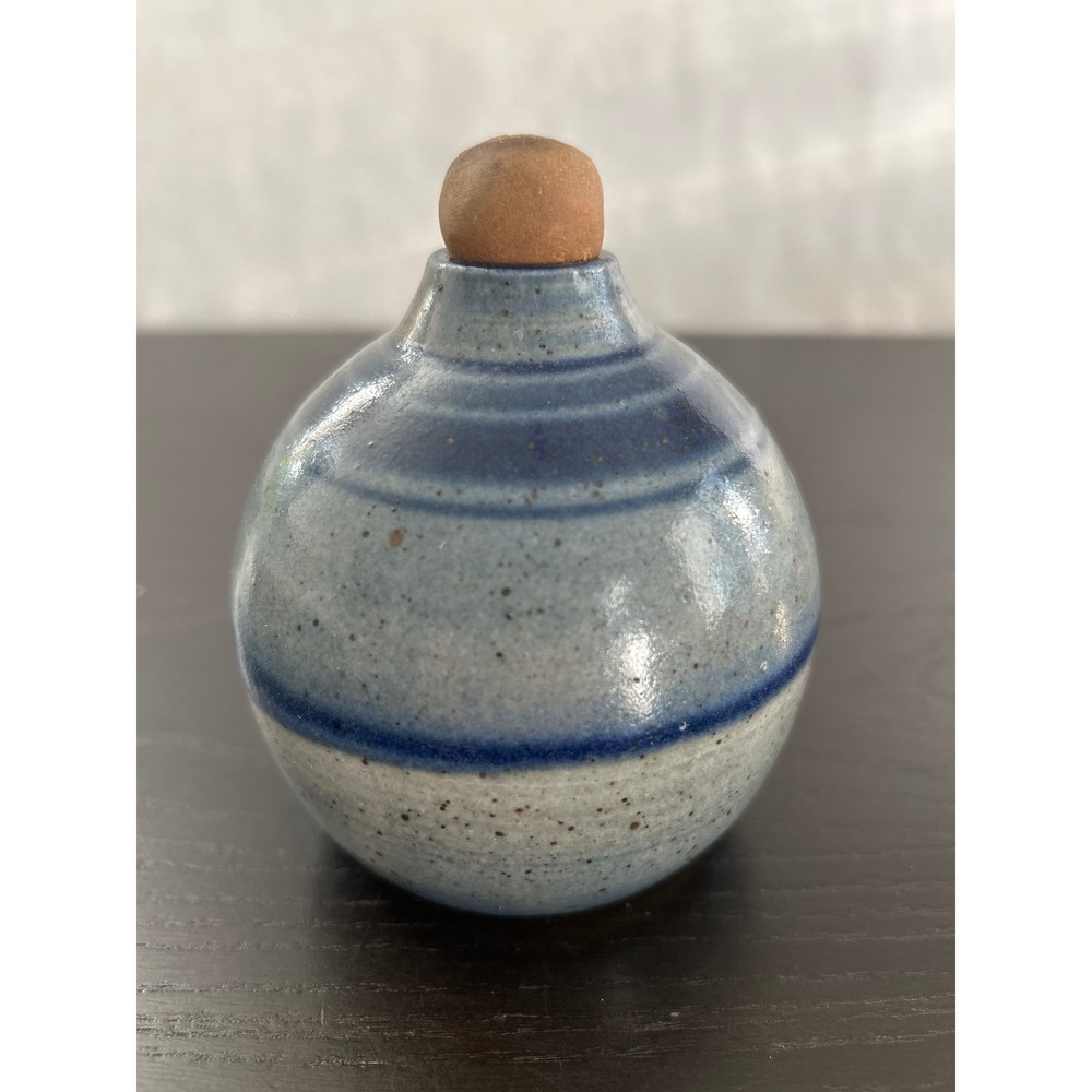 Vintage Studio Pottery Oil Lamp Blue Grey Stoneware Signed Hand Thrown Glazed - Picture 3 of 6